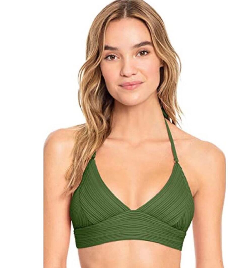 Robin Piccone Bikini Top Size Large NEW Green Lily Halter Swim Tie Back NWOT